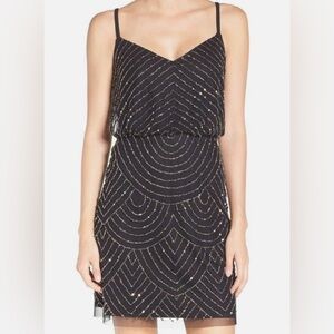 Beaded Dress: Adrianna Papell Black and Silver Beaded Mini Dress